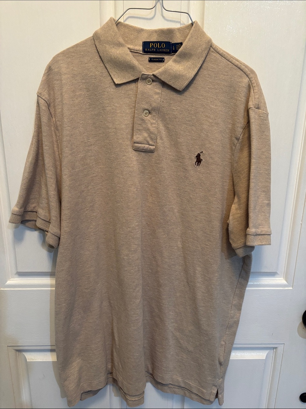 Men’s Polo by Ralph Lauren Tan Cotton Piqué Polo with Pony Logo Size L